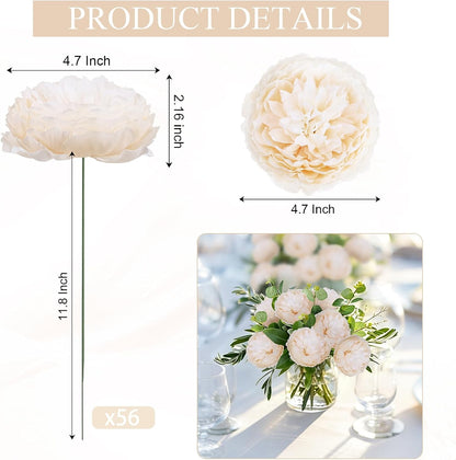 50Pcs Artificial Peonies Flowers Bulk, 4’’ - White