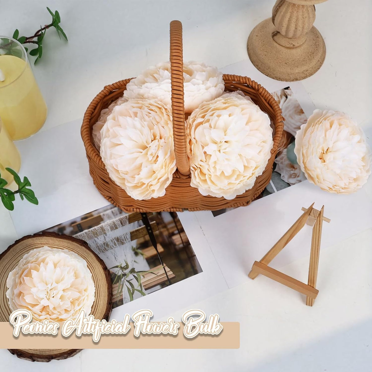 50Pcs Artificial Peonies Flowers Bulk, 4’’ - White