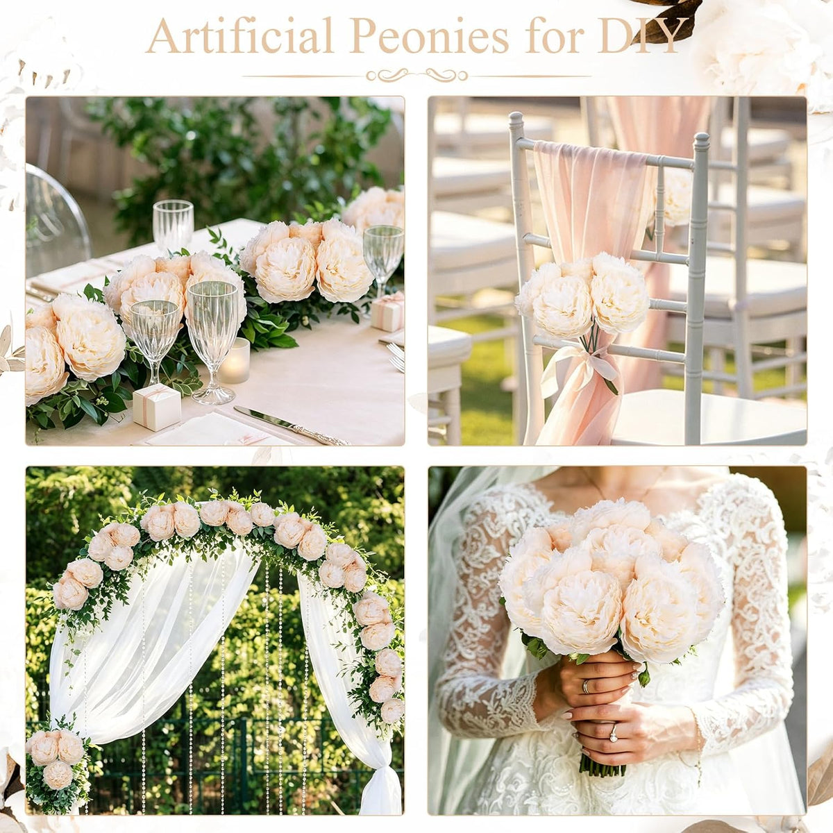 50Pcs Artificial Peonies Flowers Bulk, 4’’ - White