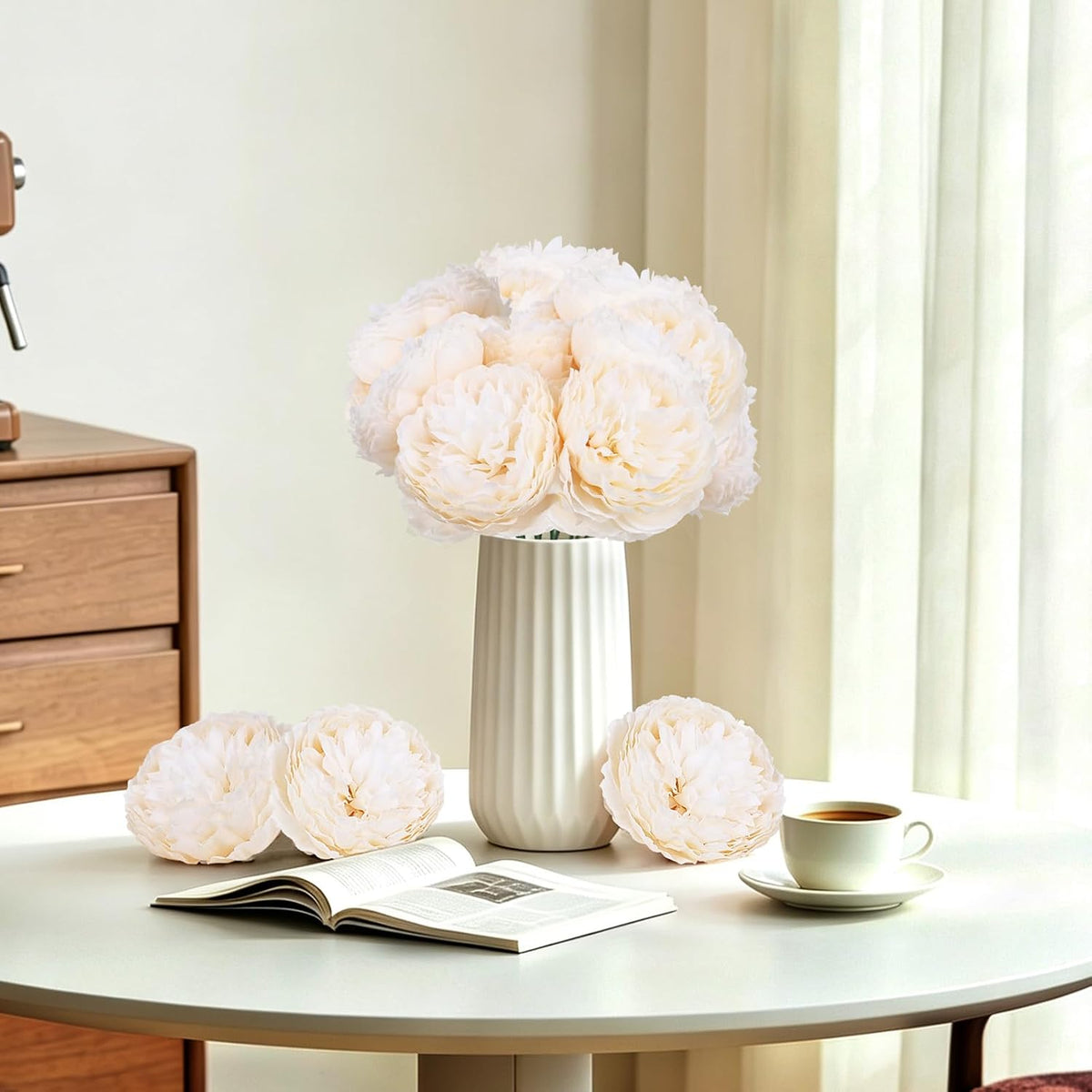 50Pcs Artificial Peonies Flowers Bulk, 4’’ - White