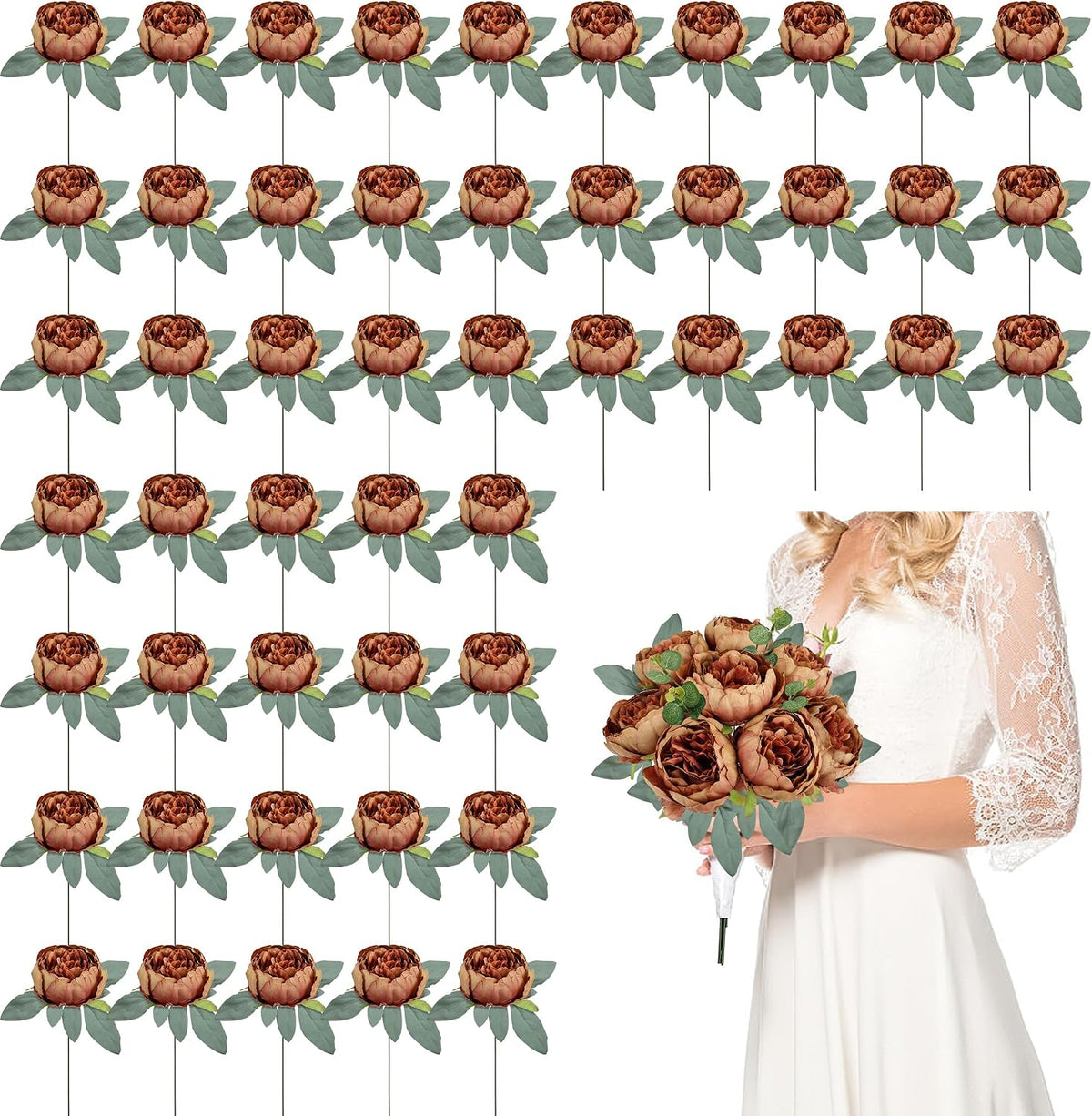 50Pcs Artificial Peonies Flowers Bulk, 4’’ - White
