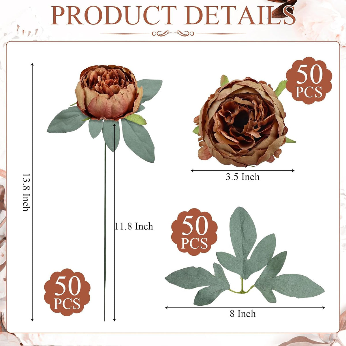 50Pcs Artificial Peonies Flowers Bulk, 4’’ - White