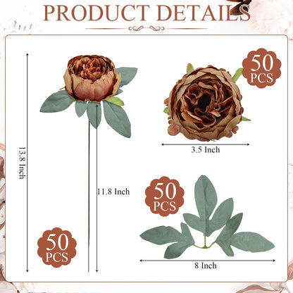 50Pcs Artificial Peonies Flowers Bulk, 4’’ - White