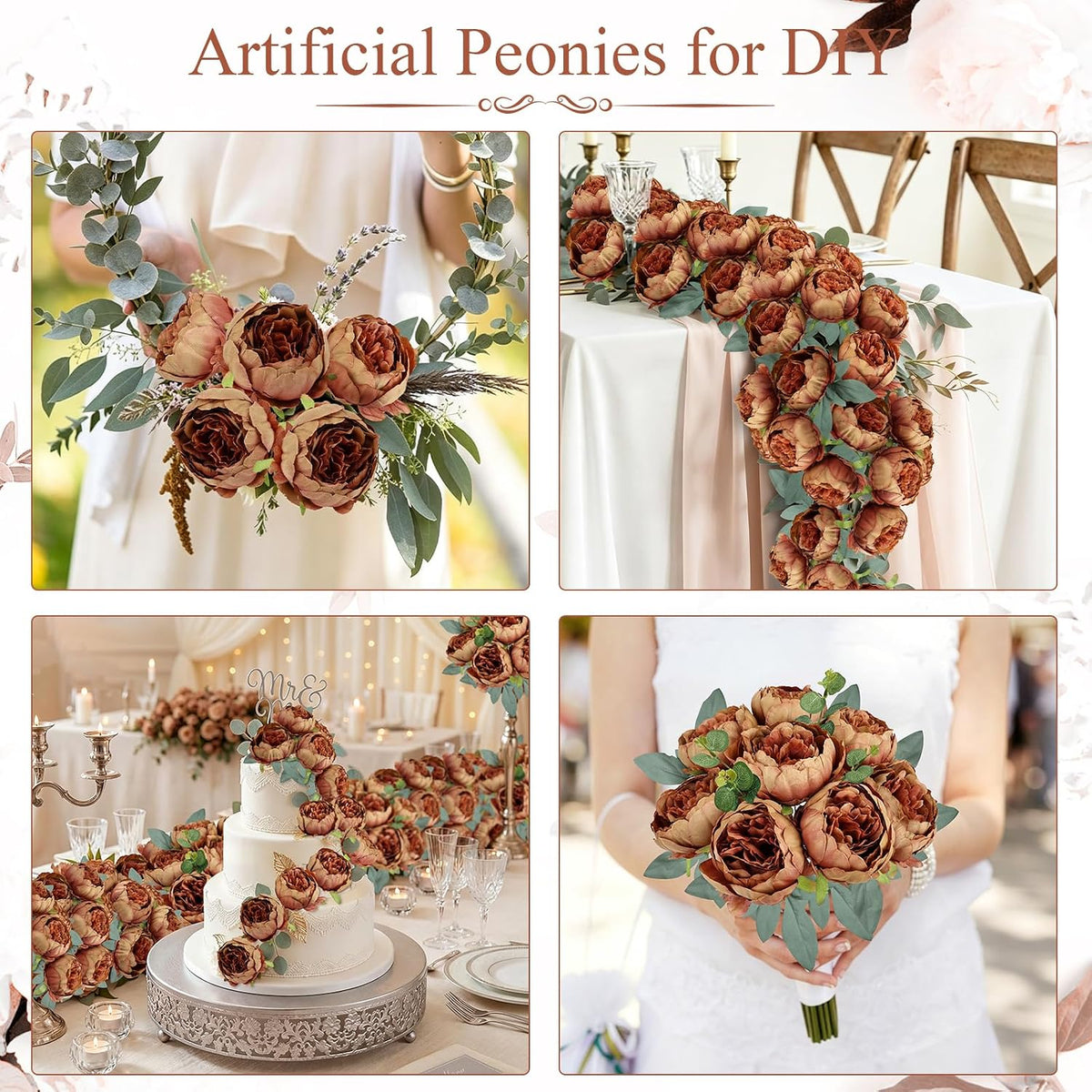 50Pcs Artificial Peonies Flowers Bulk, 4’’ - White