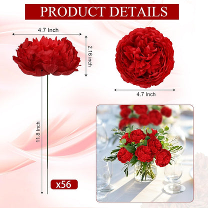 50Pcs Artificial Peonies Flowers Bulk, 4’’ - White