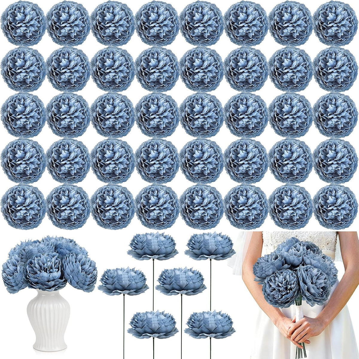 50Pcs Artificial Peonies Flowers Bulk, 4’’ - White