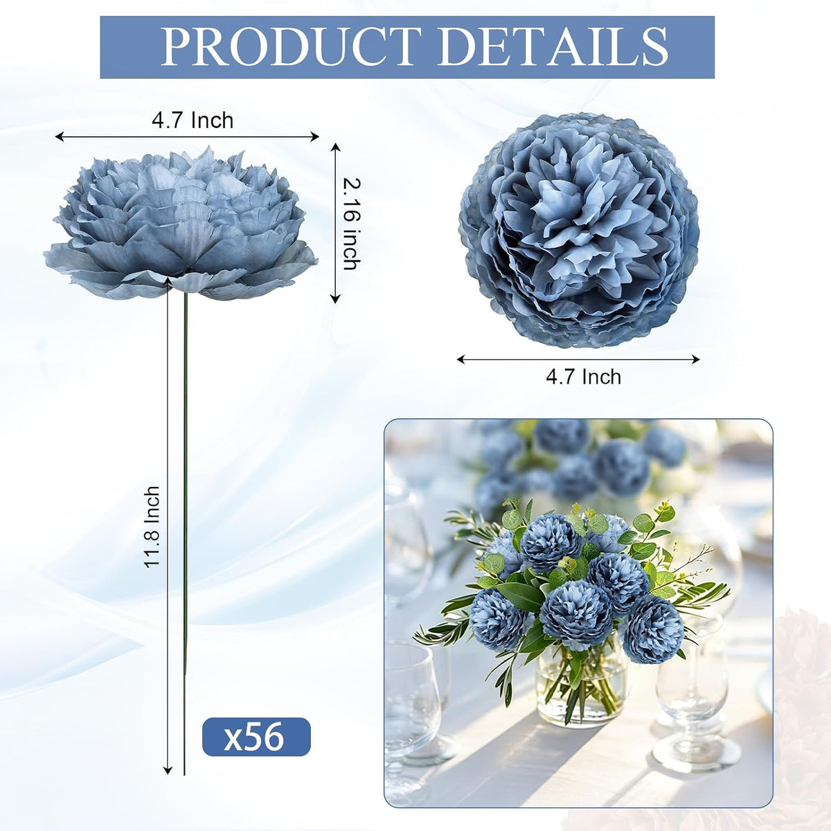 50Pcs Artificial Peonies Flowers Bulk, 4’’ - White