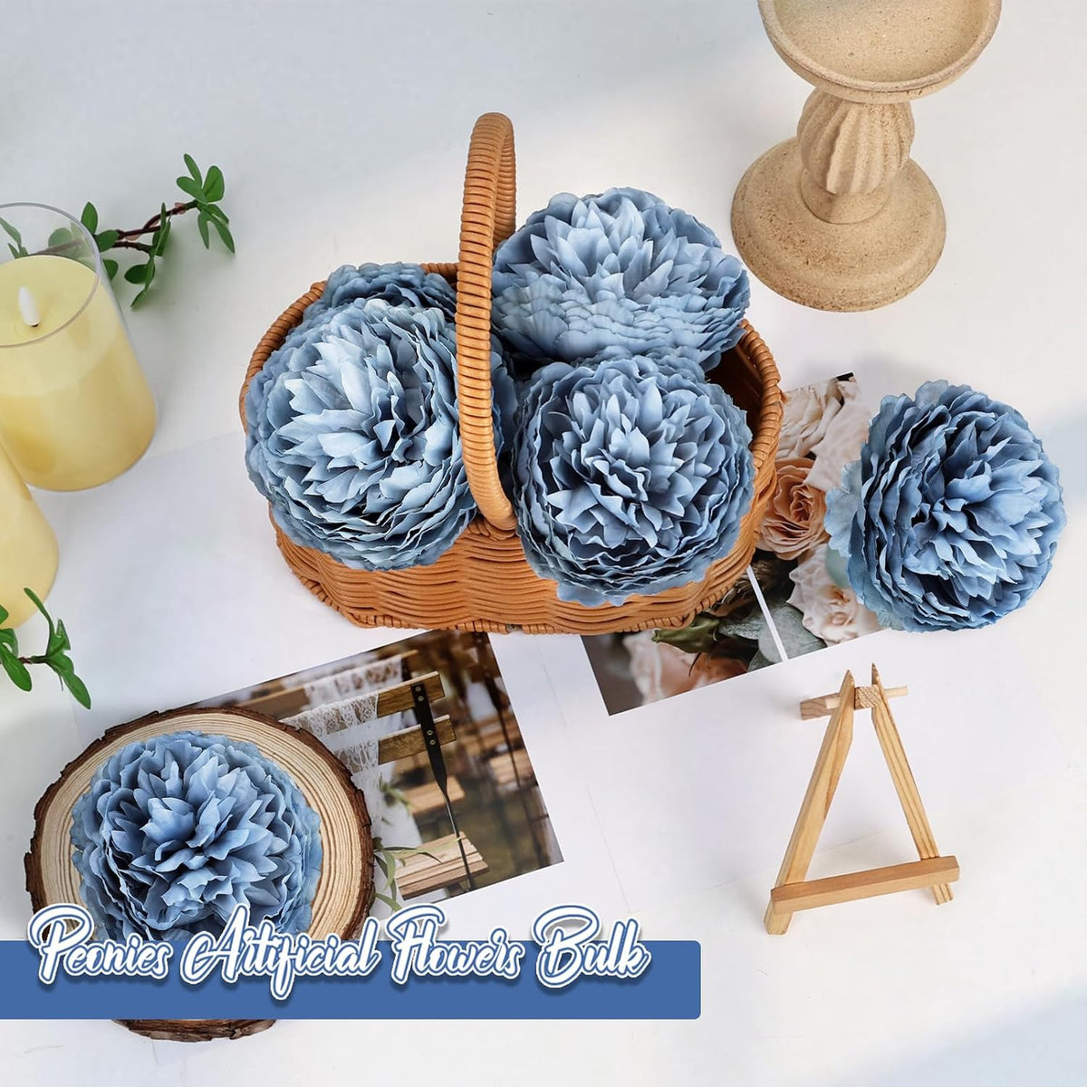 50Pcs Artificial Peonies Flowers Bulk, 4’’ - White