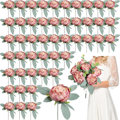 50Pcs Artificial Peonies Flowers Bulk, 4’’ - White