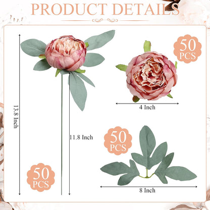 50Pcs Artificial Peonies Flowers Bulk, 4’’ - White