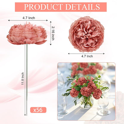 50Pcs Artificial Peonies Flowers Bulk, 4’’ - White