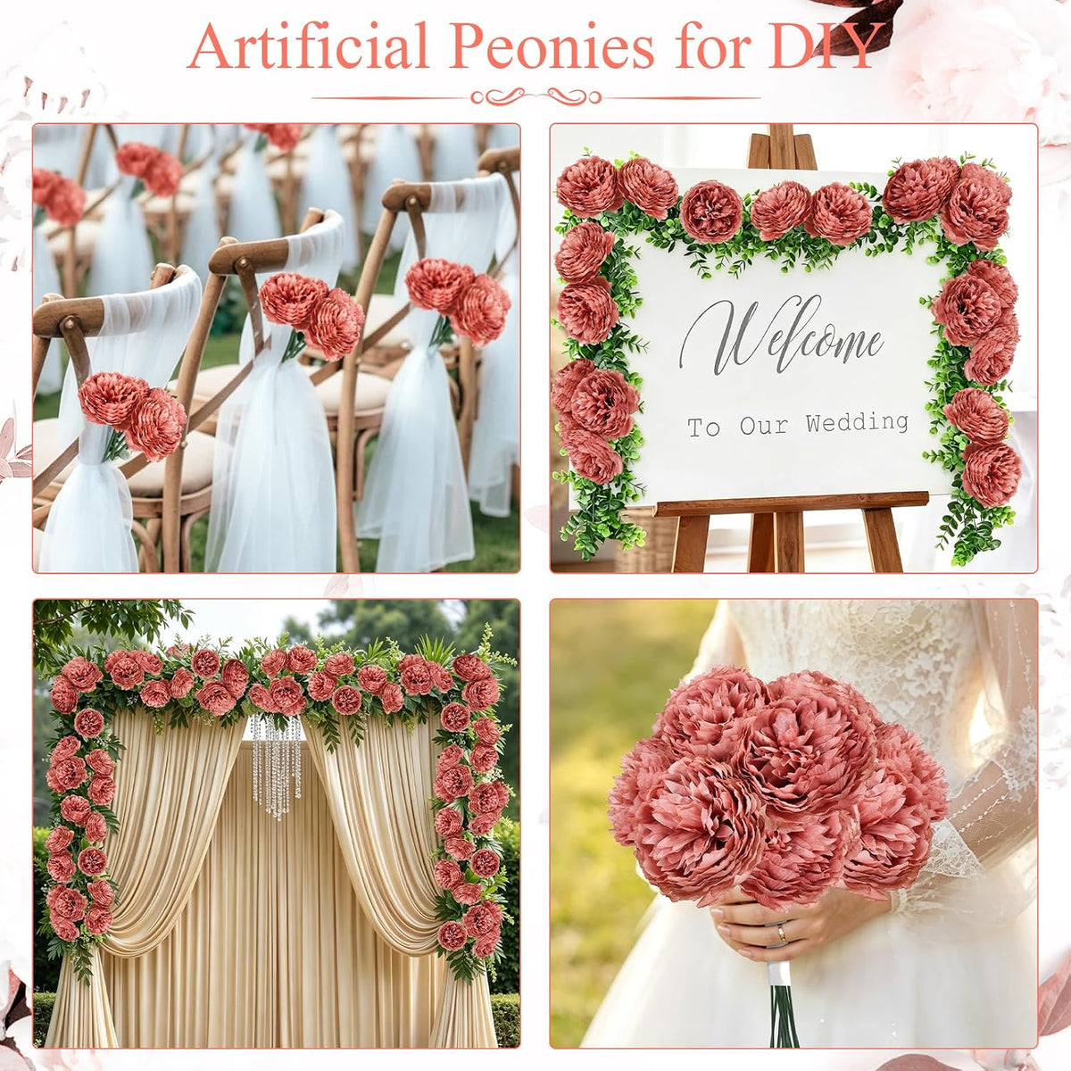 50Pcs Artificial Peonies Flowers Bulk, 4’’ - White