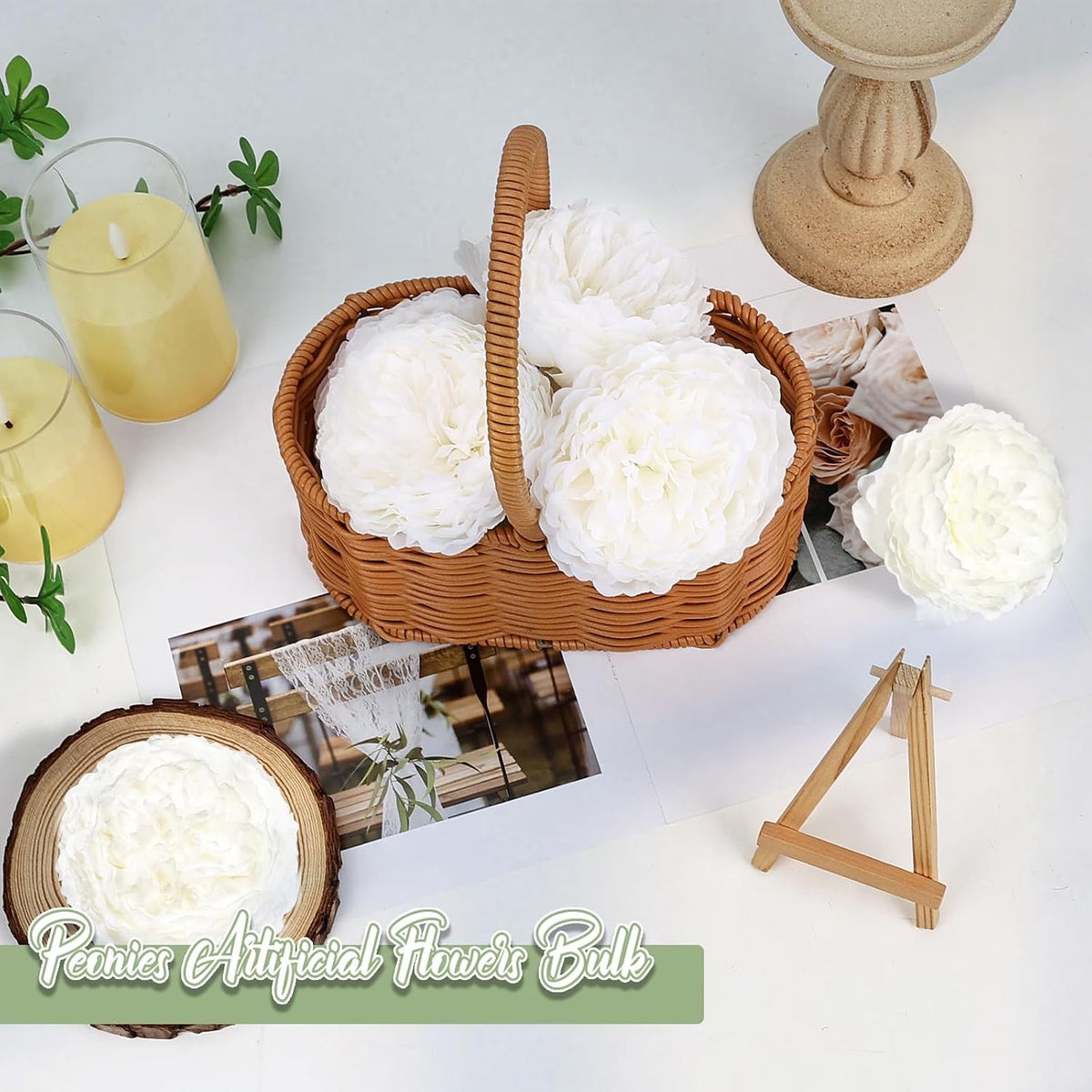 50Pcs Artificial Peonies Flowers Bulk, 4’’ - White