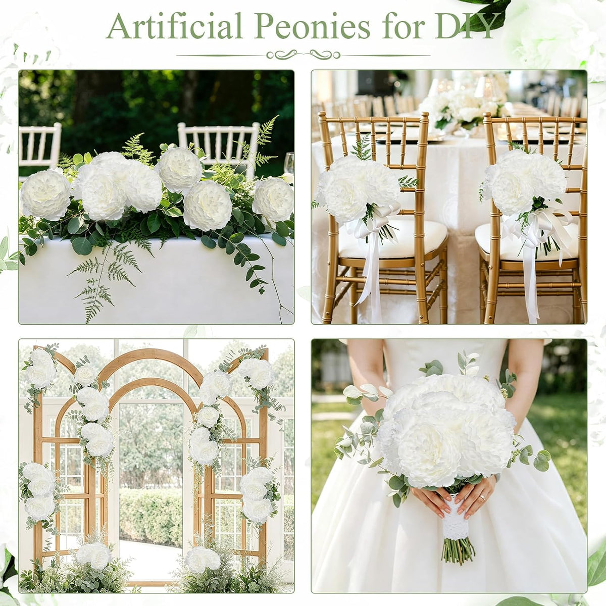 50Pcs Artificial Peonies Flowers Bulk, 4’’ - White