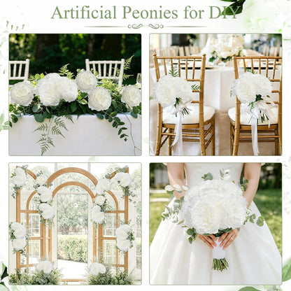 50Pcs Artificial Peonies Flowers Bulk, 4’’ - White