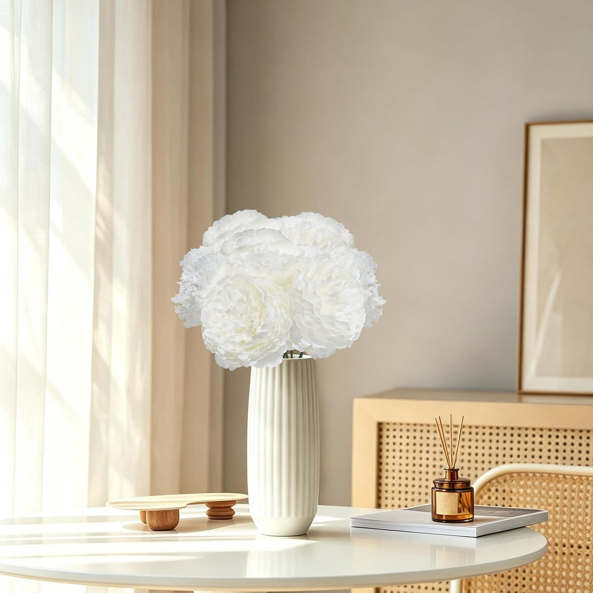 50Pcs Artificial Peonies Flowers Bulk, 4’’ - White