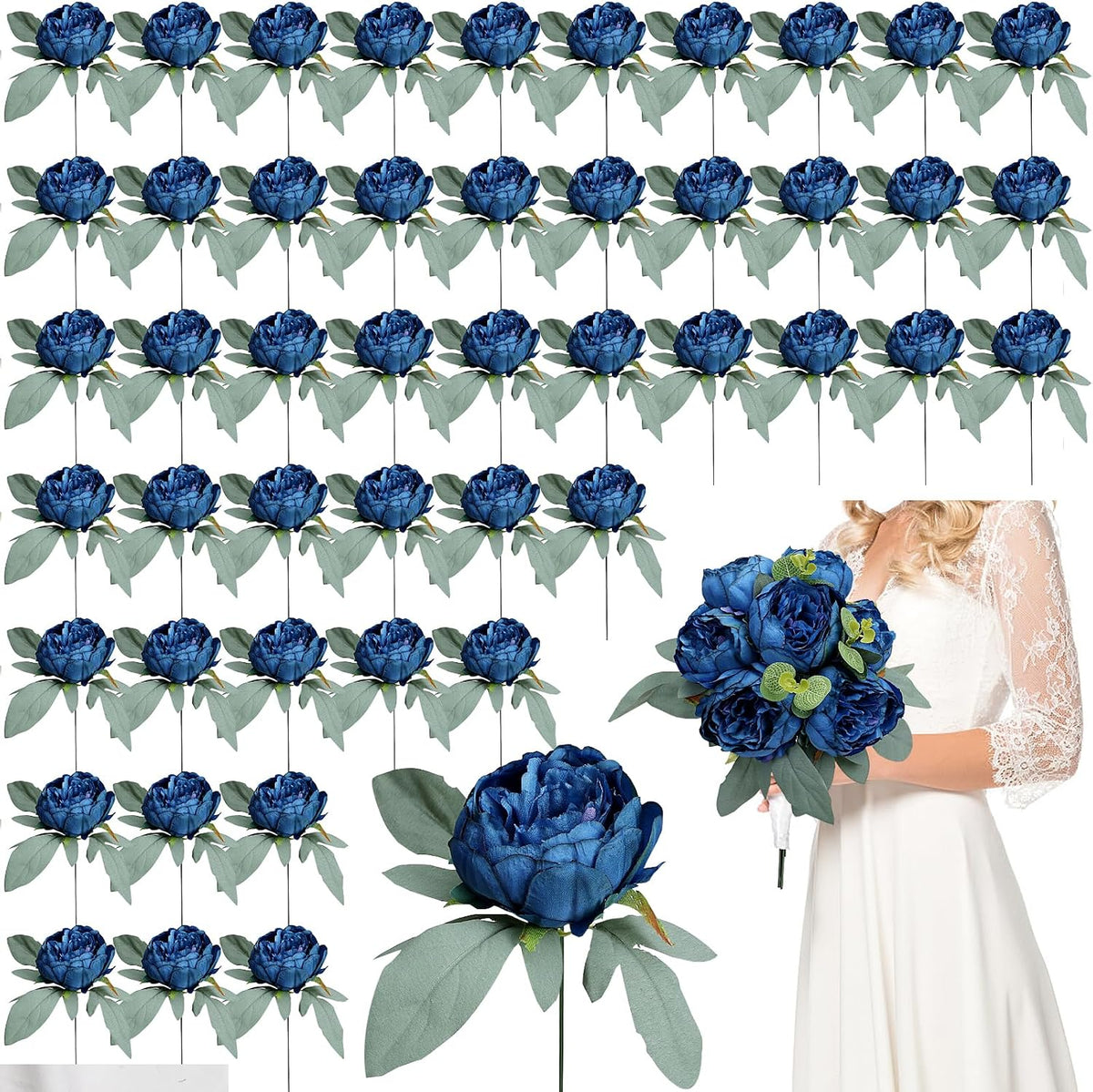 50Pcs Artificial Peonies Flowers Bulk, 4’’ - White