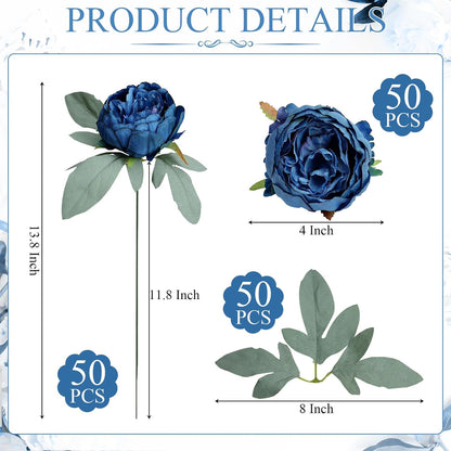 50Pcs Artificial Peonies Flowers Bulk, 4’’ - White