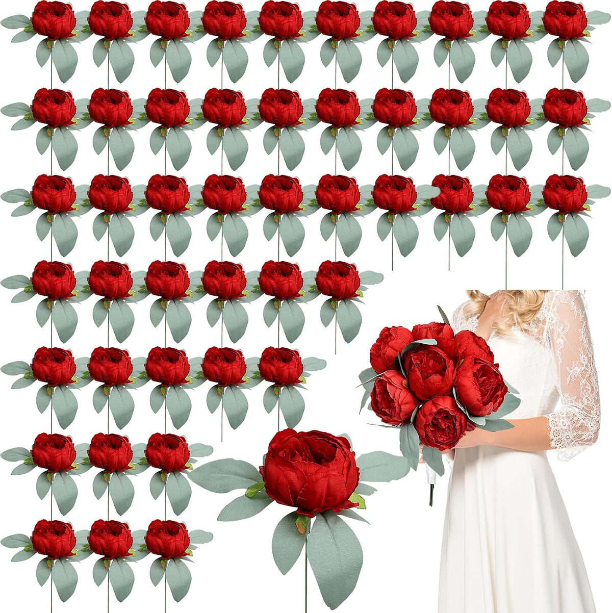 50Pcs Artificial Peonies Flowers Bulk, 4’’ - White