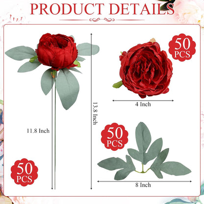 50Pcs Artificial Peonies Flowers Bulk, 4’’ - White