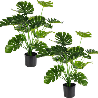 28"" Fake Plants Large Artificial Monstera Faux Plants Indoor with White Pot for Home Office Living Room Decor, Green