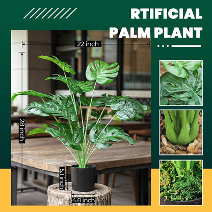 28"" Fake Plants Large Artificial Monstera Faux Plants Indoor with White Pot for Home Office Living Room Decor, Green