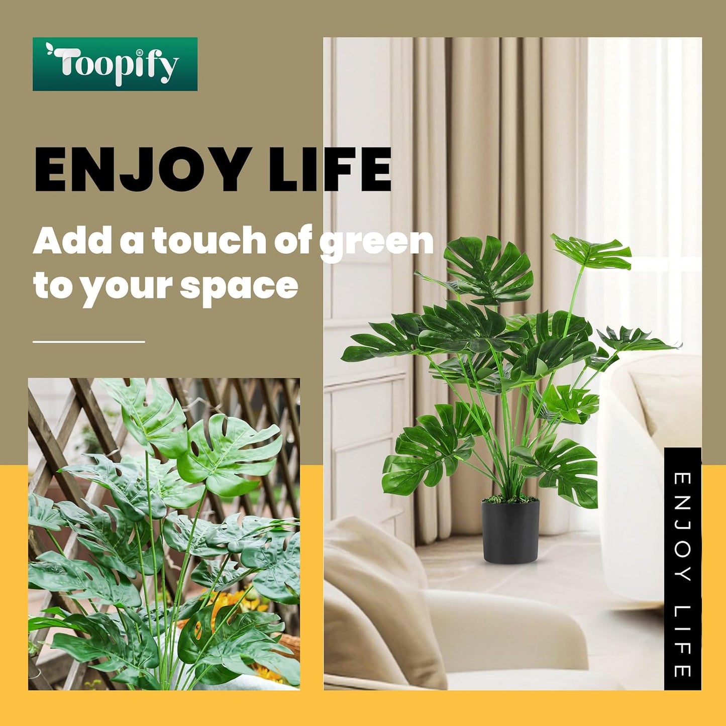 28"" Fake Plants Large Artificial Monstera Faux Plants Indoor with White Pot for Home Office Living Room Decor, Green