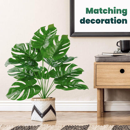 28"" Fake Plants Large Artificial Monstera Faux Plants Indoor with White Pot for Home Office Living Room Decor, Green