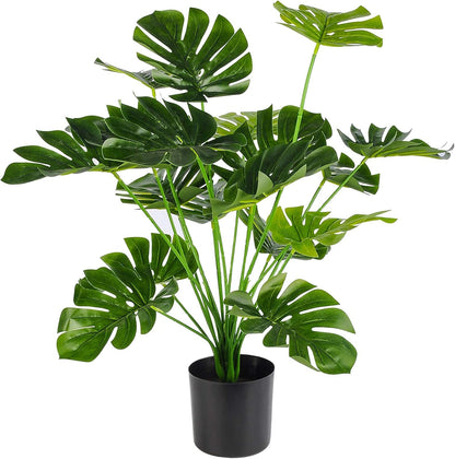 28"" Fake Plants Large Artificial Monstera Faux Plants Indoor with White Pot for Home Office Living Room Decor, Green