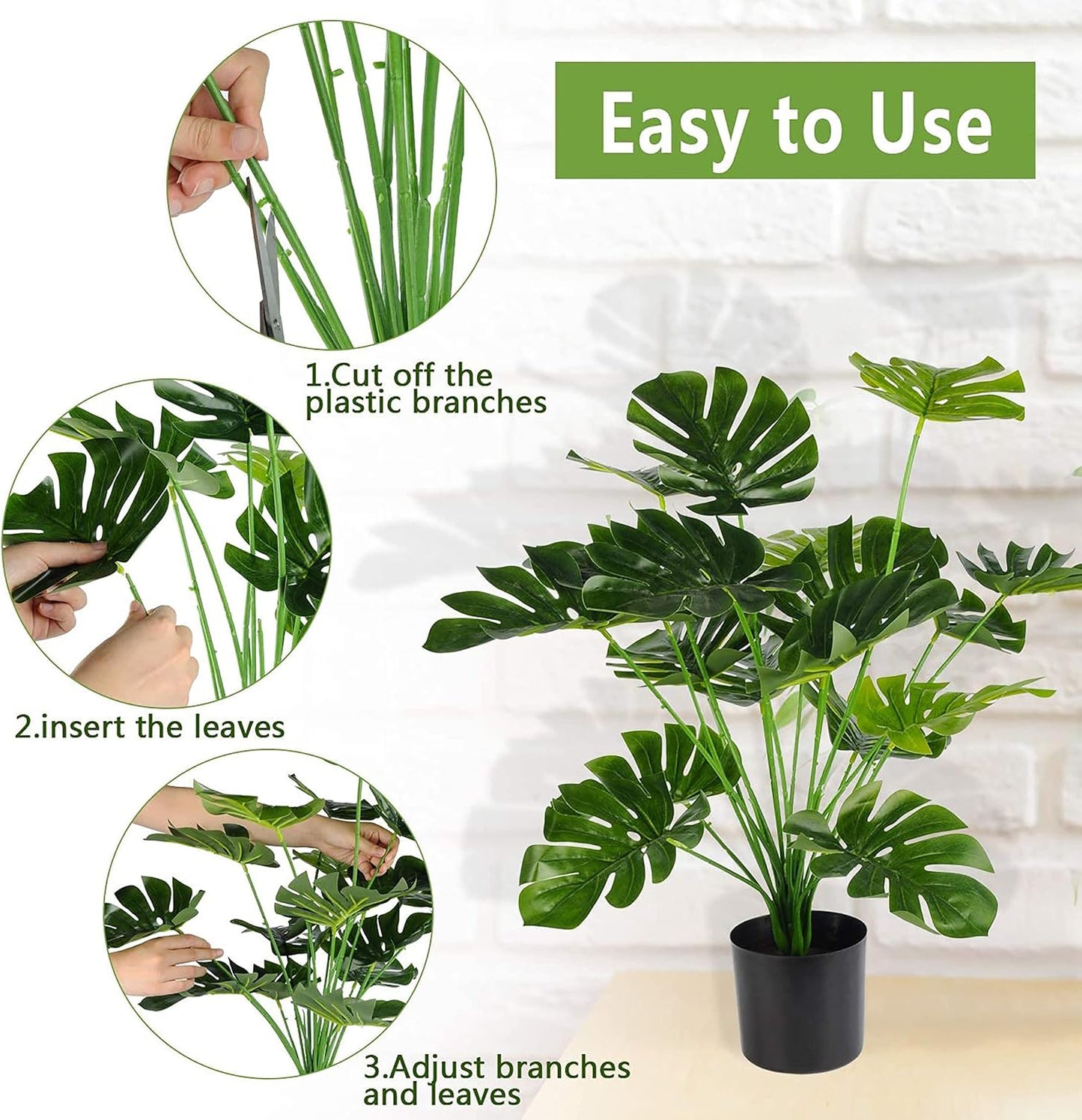 28"" Fake Plants Large Artificial Monstera Faux Plants Indoor with White Pot for Home Office Living Room Decor, Green