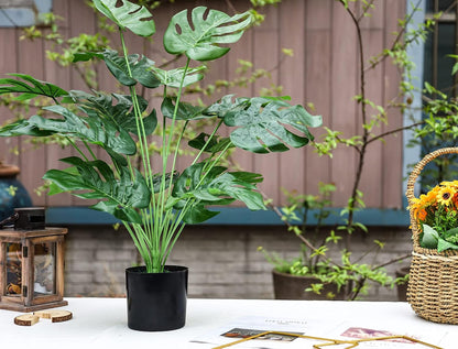 28"" Fake Plants Large Artificial Monstera Faux Plants Indoor with White Pot for Home Office Living Room Decor, Green