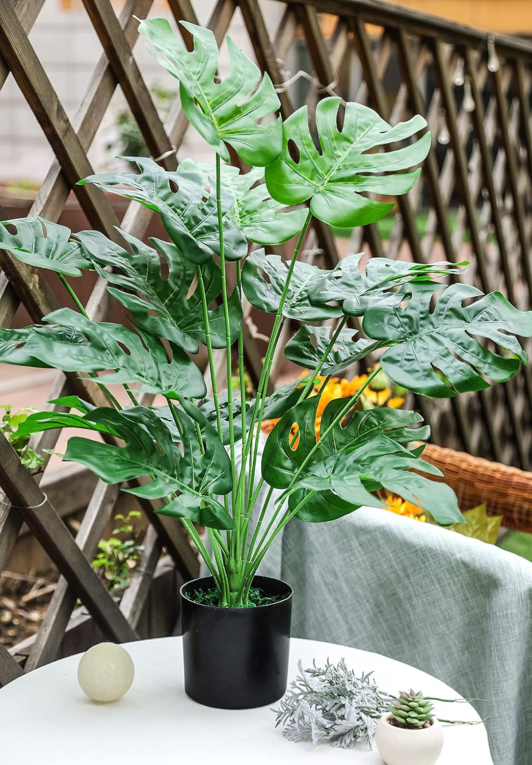 28"" Fake Plants Large Artificial Monstera Faux Plants Indoor with White Pot for Home Office Living Room Decor, Green