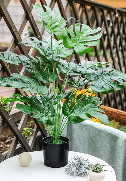 28"" Fake Plants Large Artificial Monstera Faux Plants Indoor with White Pot for Home Office Living Room Decor, Green