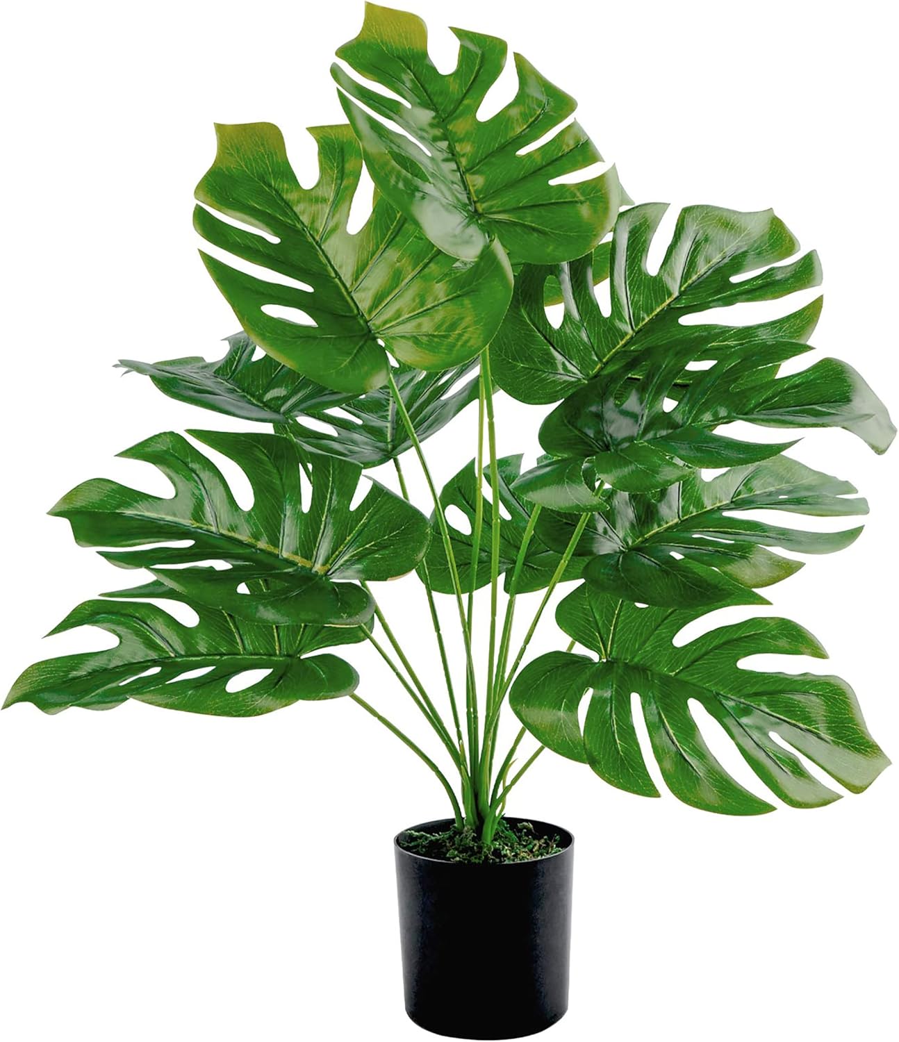 28"" Fake Plants Large Artificial Monstera Faux Plants Indoor with White Pot for Home Office Living Room Decor, Green