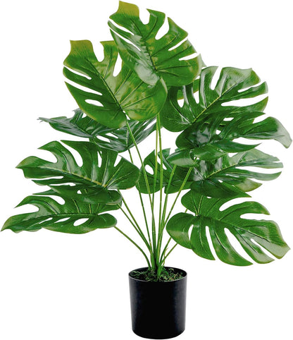 28"" Fake Plants Large Artificial Monstera Faux Plants Indoor with White Pot for Home Office Living Room Decor, Green