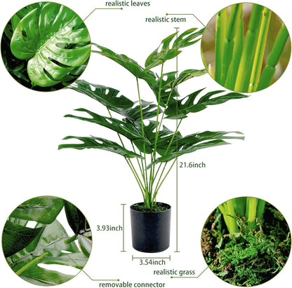 28"" Fake Plants Large Artificial Monstera Faux Plants Indoor with White Pot for Home Office Living Room Decor, Green