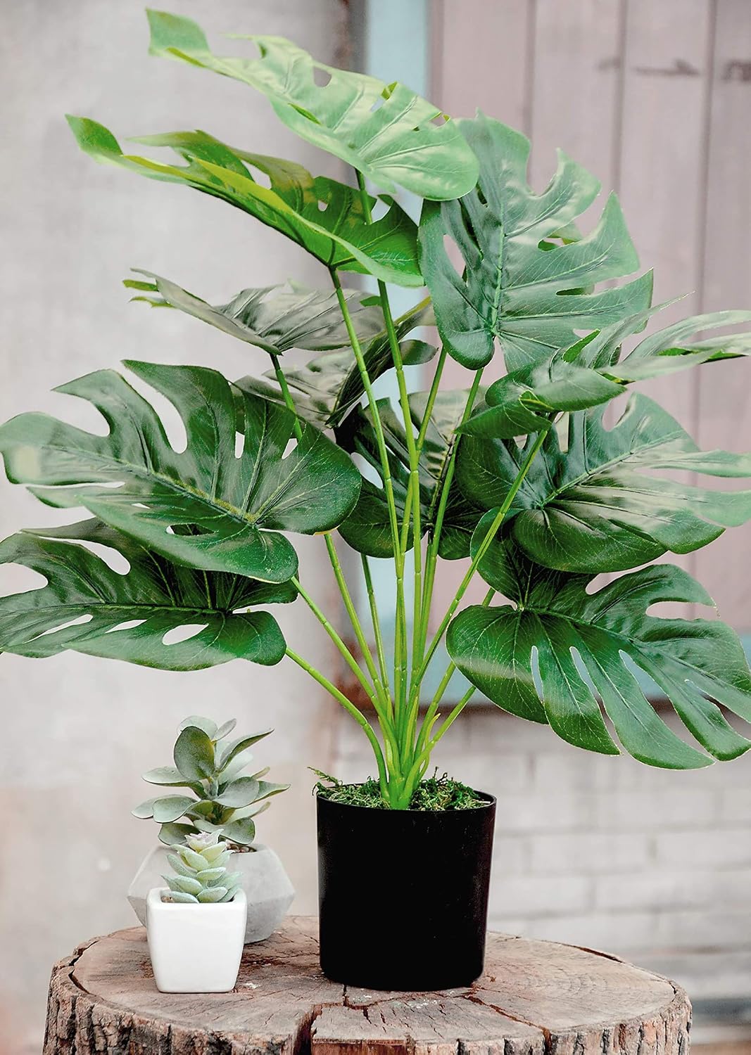 28"" Fake Plants Large Artificial Monstera Faux Plants Indoor with White Pot for Home Office Living Room Decor, Green