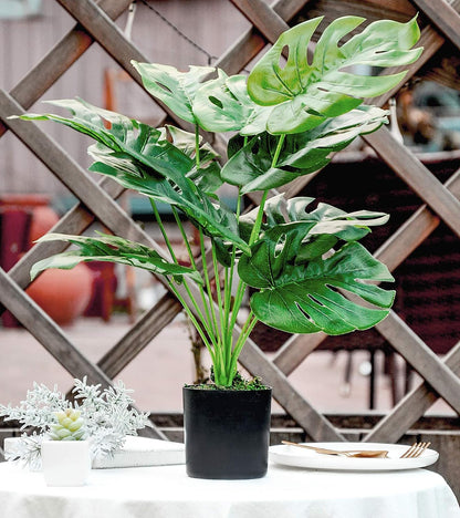 28"" Fake Plants Large Artificial Monstera Faux Plants Indoor with White Pot for Home Office Living Room Decor, Green
