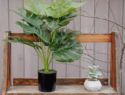28"" Fake Plants Large Artificial Monstera Faux Plants Indoor with White Pot for Home Office Living Room Decor, Green