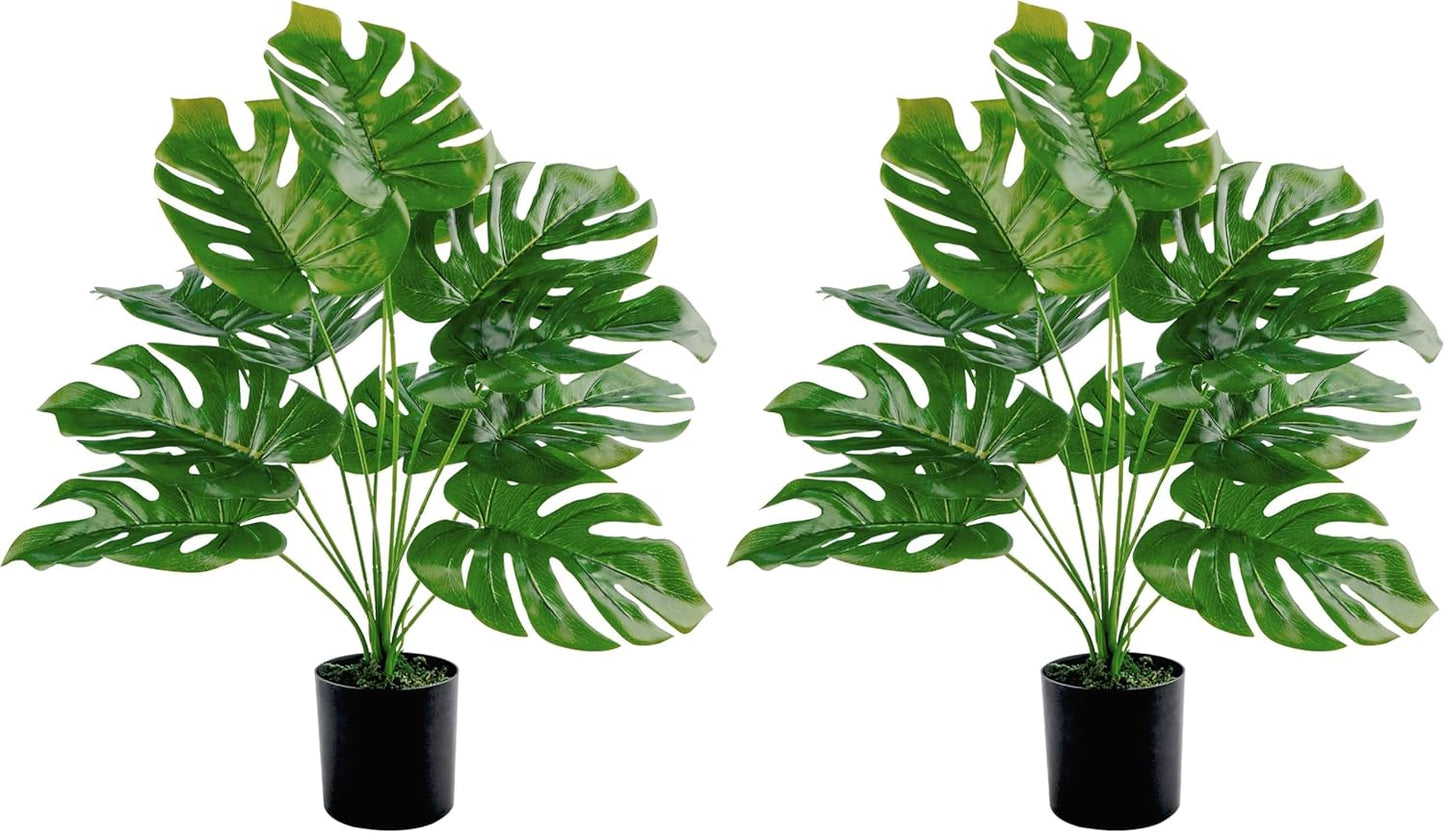 28"" Fake Plants Large Artificial Monstera Faux Plants Indoor with White Pot for Home Office Living Room Decor, Green