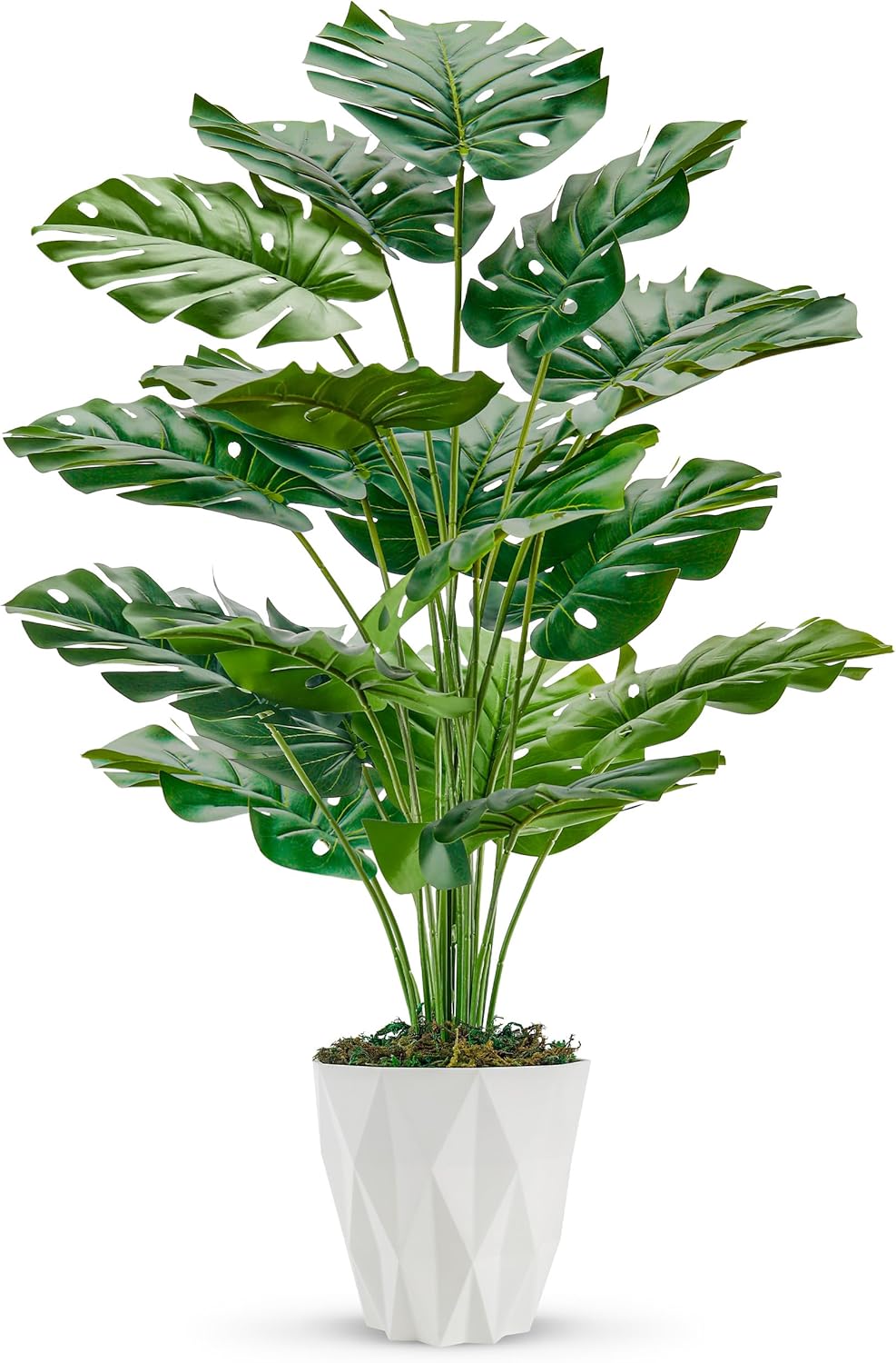 28"" Fake Plants Large Artificial Monstera Faux Plants Indoor with White Pot for Home Office Living Room Decor, Green