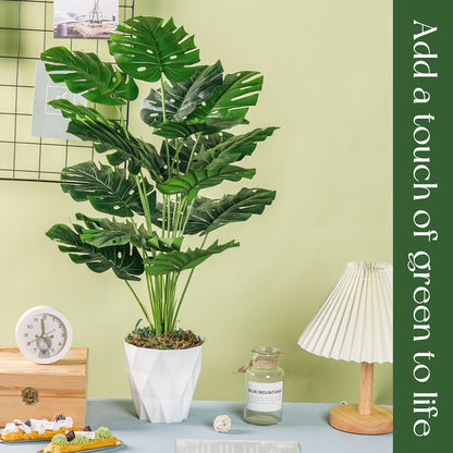 28"" Fake Plants Large Artificial Monstera Faux Plants Indoor with White Pot for Home Office Living Room Decor, Green