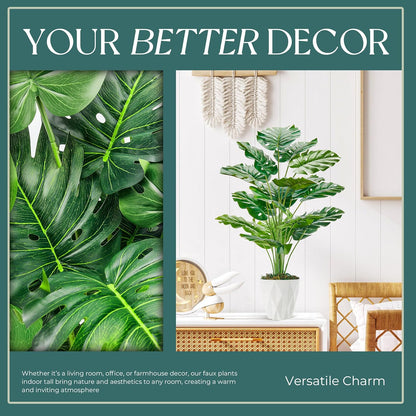 28"" Fake Plants Large Artificial Monstera Faux Plants Indoor with White Pot for Home Office Living Room Decor, Green