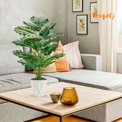 28"" Fake Plants Large Artificial Monstera Faux Plants Indoor with White Pot for Home Office Living Room Decor, Green