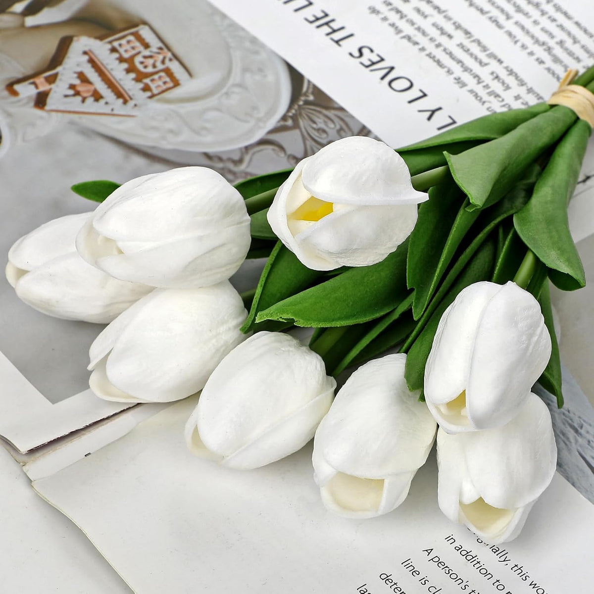 10.6IN Artificial Tulips in Ceramic Vase, Real Touch Flowers Faux Pink Tulips Arrangement for Home Office Wedding Anniversary Party Table Centerpiece Spring Easter Decor