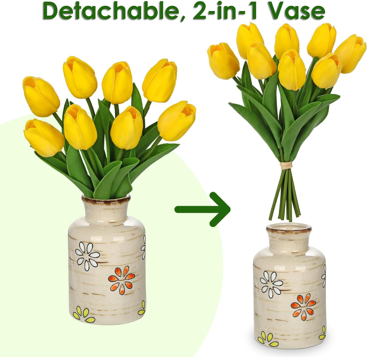 10.6IN Artificial Tulips in Ceramic Vase, Real Touch Flowers Faux Pink Tulips Arrangement for Home Office Wedding Anniversary Party Table Centerpiece Spring Easter Decor
