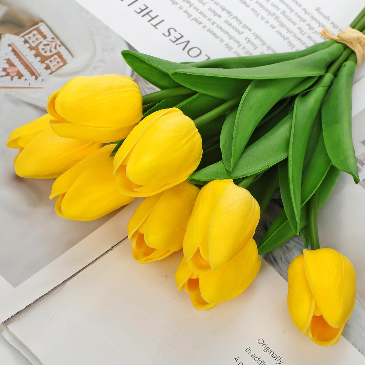 10.6IN Artificial Tulips in Ceramic Vase, Real Touch Flowers Faux Pink Tulips Arrangement for Home Office Wedding Anniversary Party Table Centerpiece Spring Easter Decor