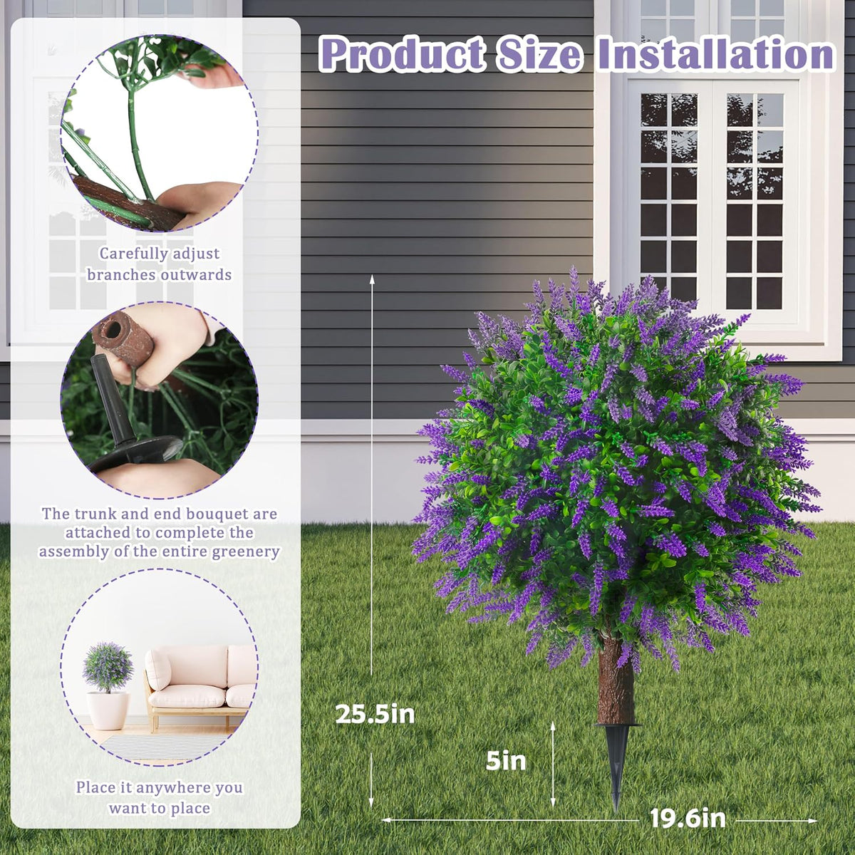 25.5" Artificial Lavender Topiary Ball Trees Set of 2 Purple