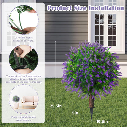 25.5" Artificial Lavender Topiary Ball Trees Set of 2 Purple