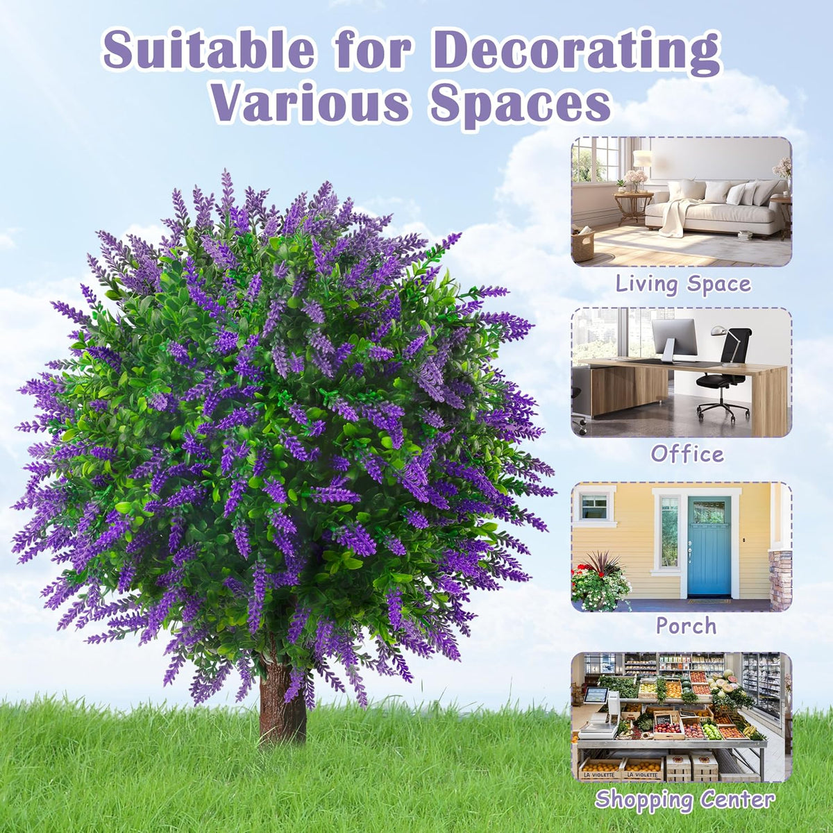 25.5" Artificial Lavender Topiary Ball Trees Set of 2 Purple